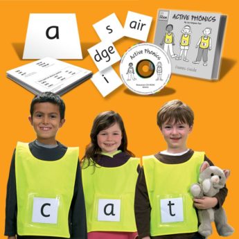 Active Phonics Kit - phonics games, multisensory phonics with six children's tabards