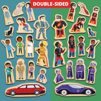 Double-sided FSC-certified wood superhero characters