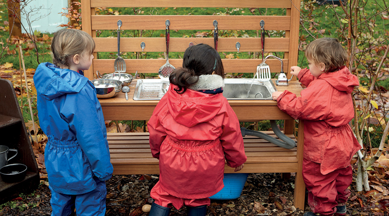 mud kitchen with water pump