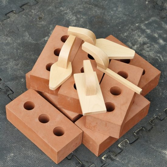 Set of 4 realistic wooden tools to enhance construction role-play areas