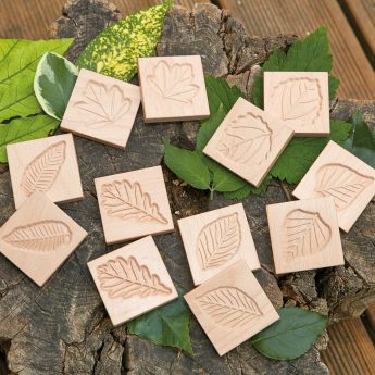 Set of 12 natural wood leaf tiles for matching games
