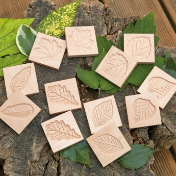 Set of 12 natural wood leaf tiles for matching games