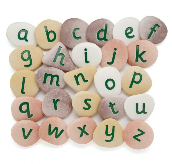 Large pebbles with engraved alphabet