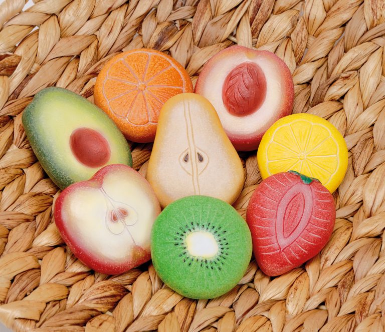 Sensory Play Fruit made from stone and robust for mud kitchen play