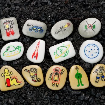 Set of 13 illustrated story stones with outer space theme