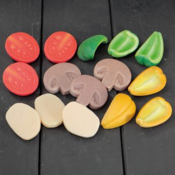 Set of 15 pizza toppings (5 types) made of stone and resin