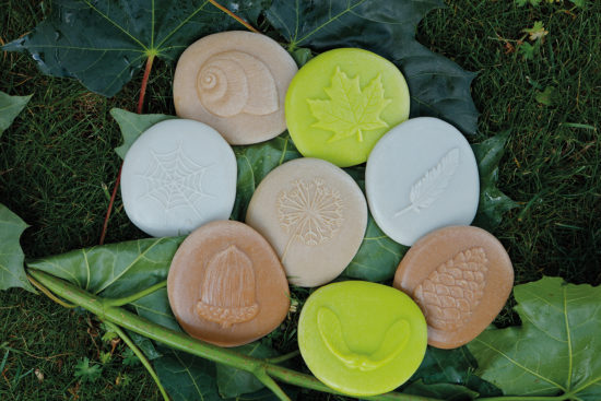 Eight nature-themed tactile stones