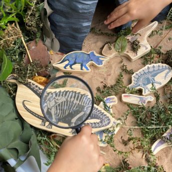 Double-sided wooden dinosaur characters