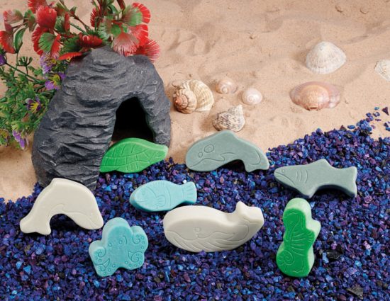 Set of eight pet play stones made from a durable stone mix