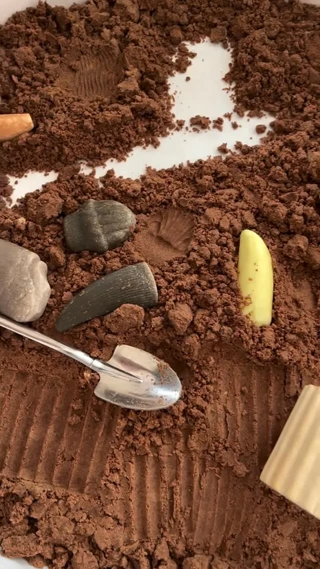 We’re loving this brilliant dig site setup by • @mamalovesbooks_and_play

“Little palaeontologists at work” — an afternoon of fossil hunting in DIY taste-safe mud! Made with flour, chocolate powder, and sunflower oil, it’s perfect for creating imprints and can be reused for all kinds of small world play.

Featuring our prehistoric teeth and wooden dinosaur characters, this is such a fun way to spark curiosity and imaginative play.

@yellow_door_education prehistoric teeth and wooden dinosaurs plus all utensils from @stegandrex
You can use code MAMALOVES10 for a discount 

#sensoryplay #messyplay #earlyyearsplay #invitationtoplay #learningthroughplay #toddleractivities #yellowdooreducation #yellowdoorplay